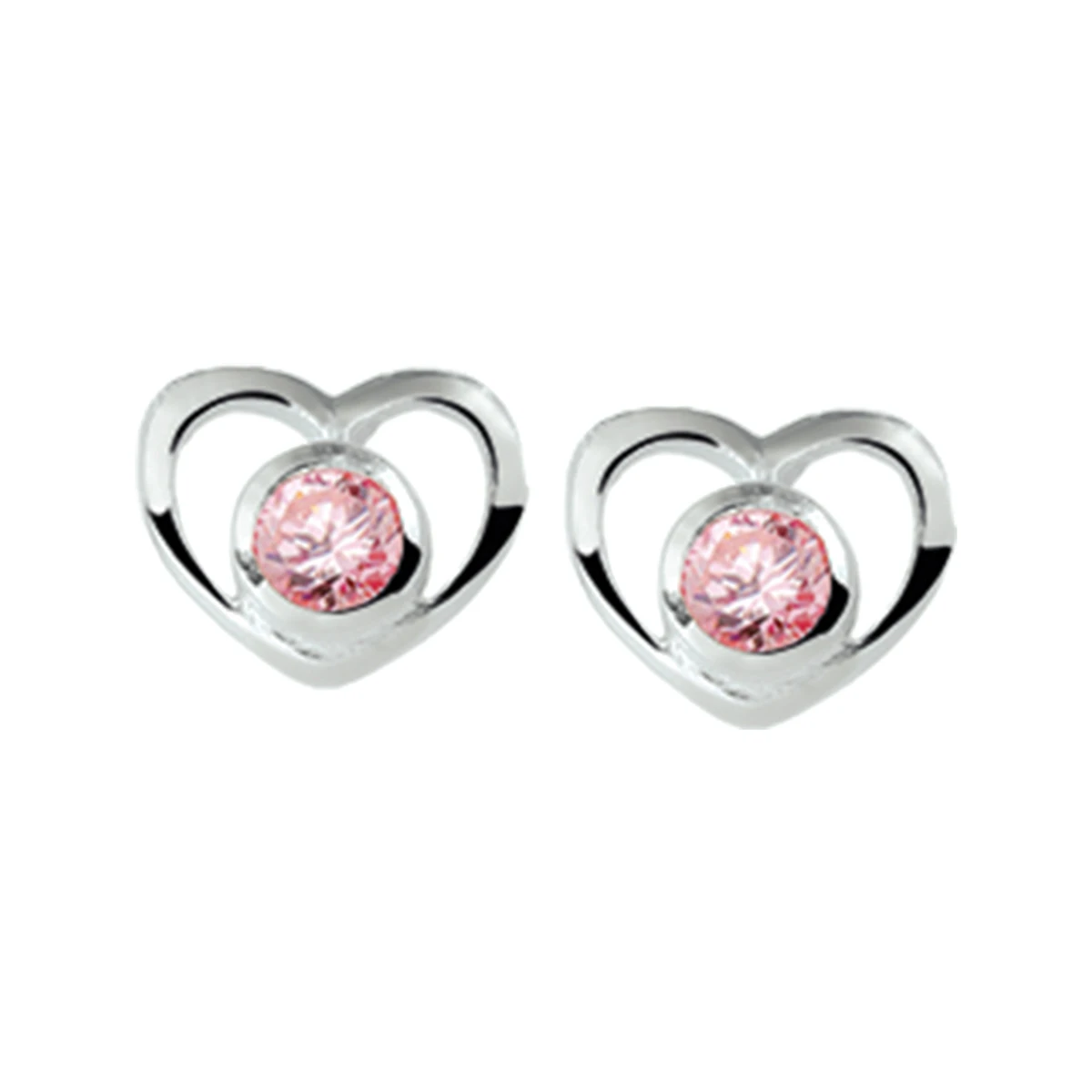 oorknoppen hart roze zirkonia zilver wit