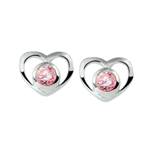 oorknoppen hart roze zirkonia zilver wit