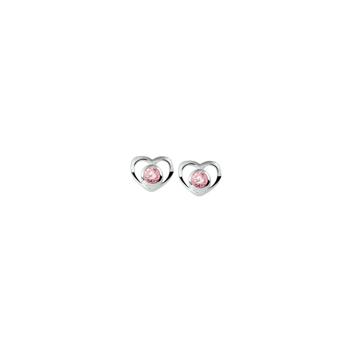 oorknoppen hart roze zirkonia zilver wit