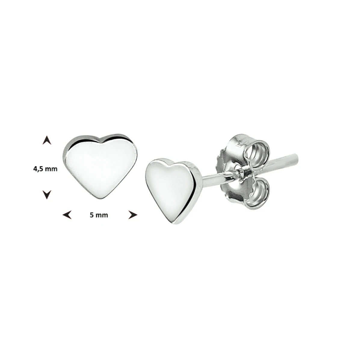 oorknoppen hart zilver gerhodineerd