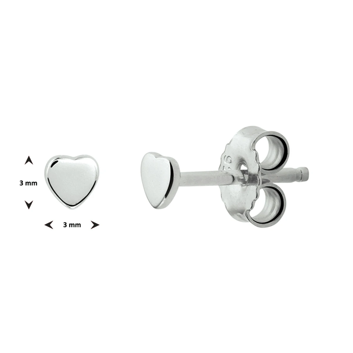 oorknoppen hart zilver gerhodineerd