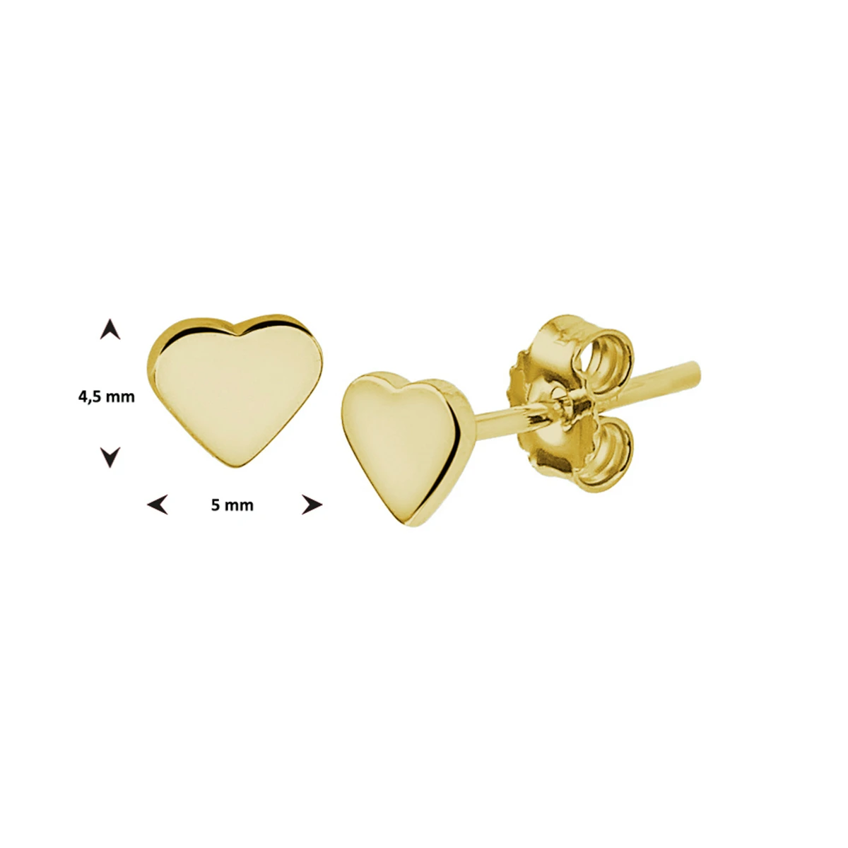 oorknoppen hart zilver verguld (geel)