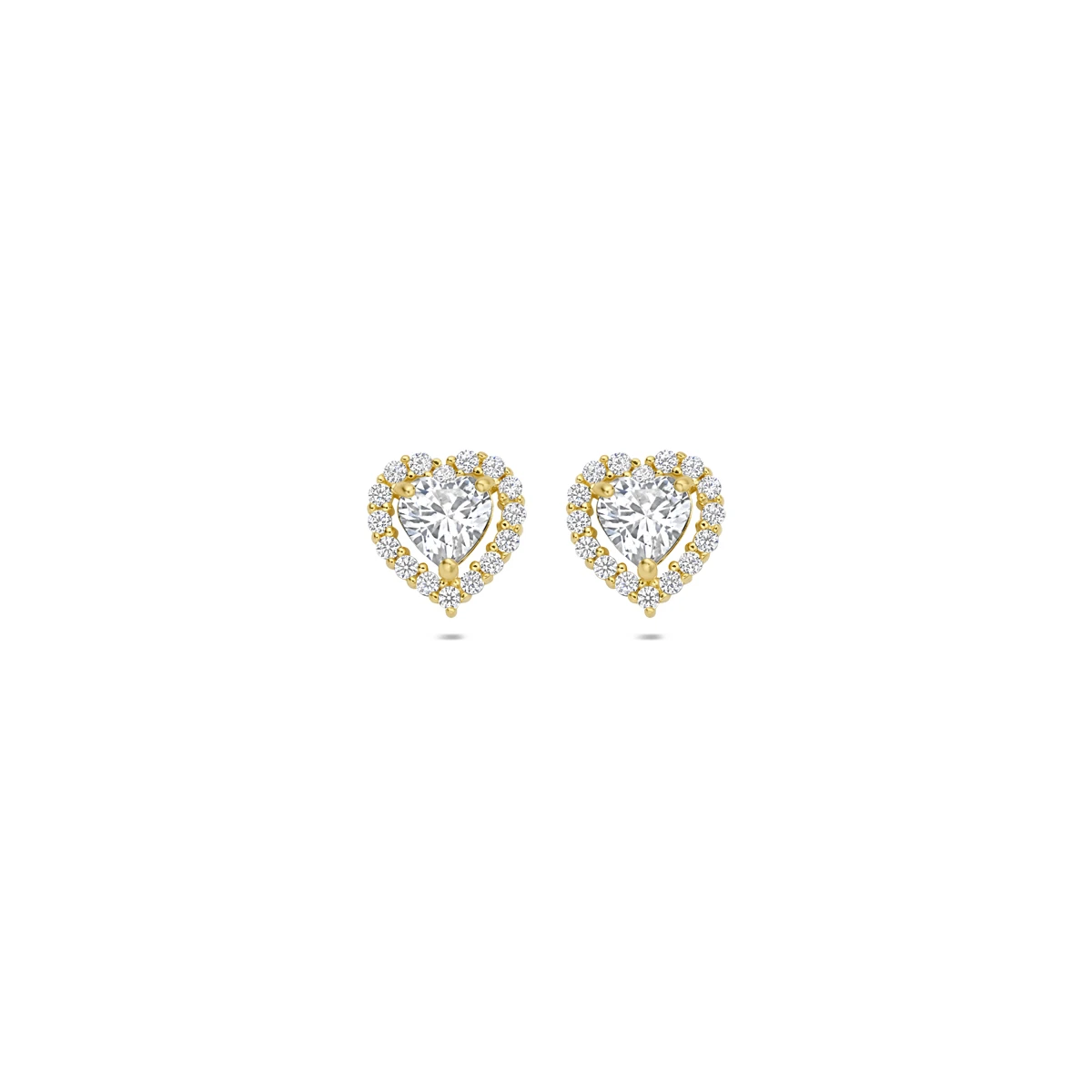 oorknoppen hart zirkonia 14K geelgoud