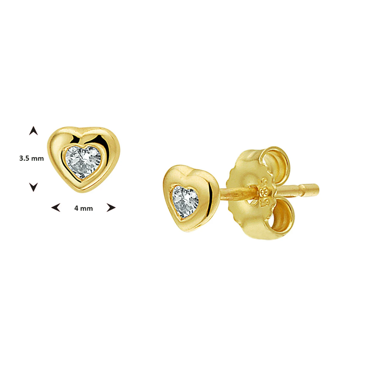 oorknoppen hart zirkonia 14K geelgoud