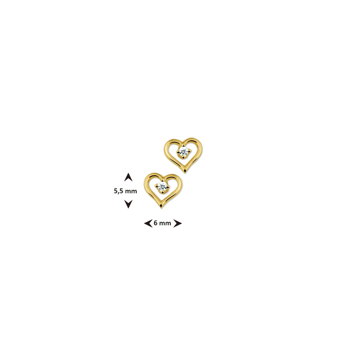 oorknoppen hart zirkonia 14K geelgoud
