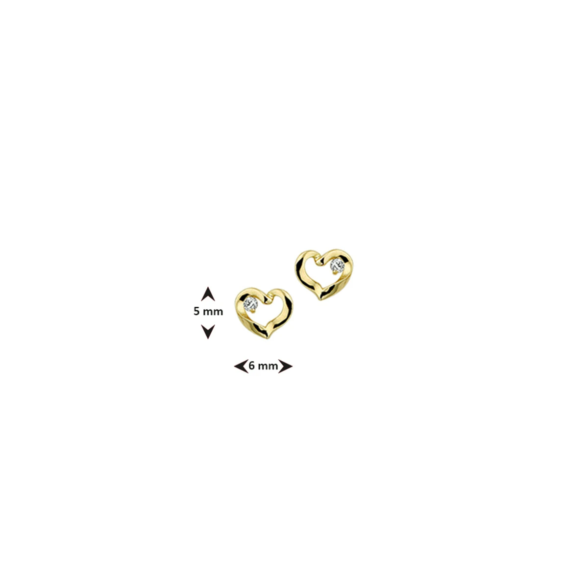 oorknoppen hart zirkonia 14K geelgoud