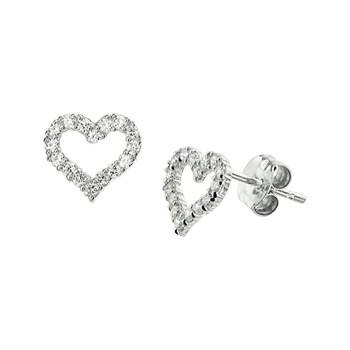 oorknoppen hart zirkonia 14K witgoud
