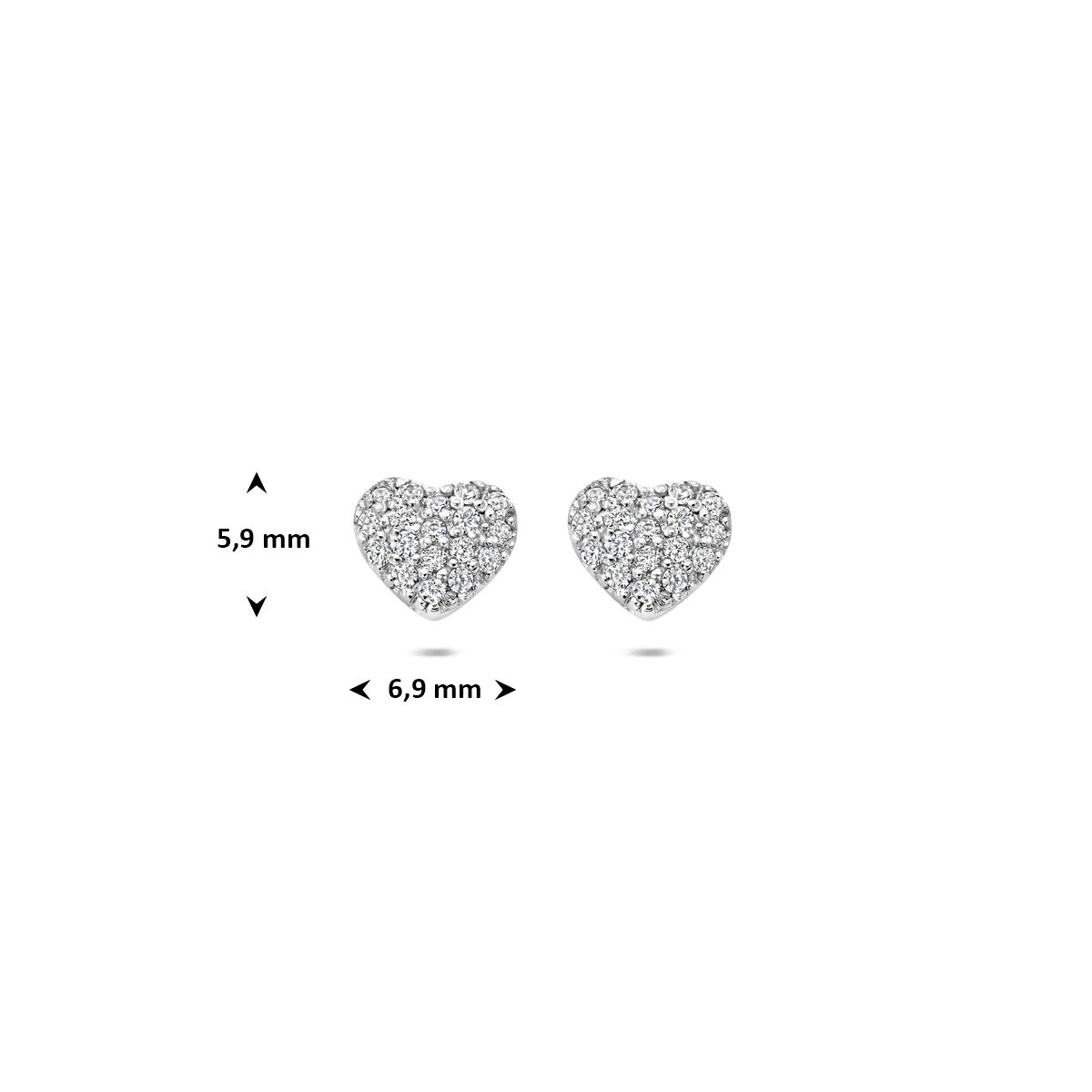 oorknoppen hart zirkonia 5,9 mm zilver gerhodineerd