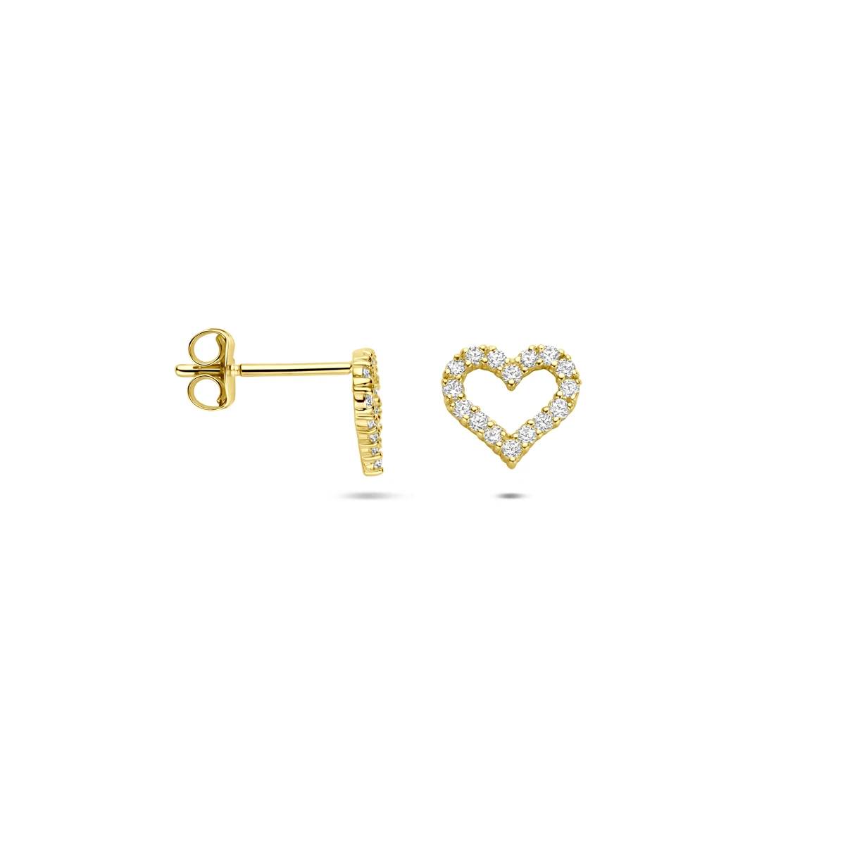 oorknoppen hart zirkonia 7 mm 14K geelgoud