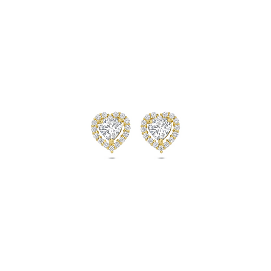 oorknoppen hart zirkonia 7 mm 14K geelgoud