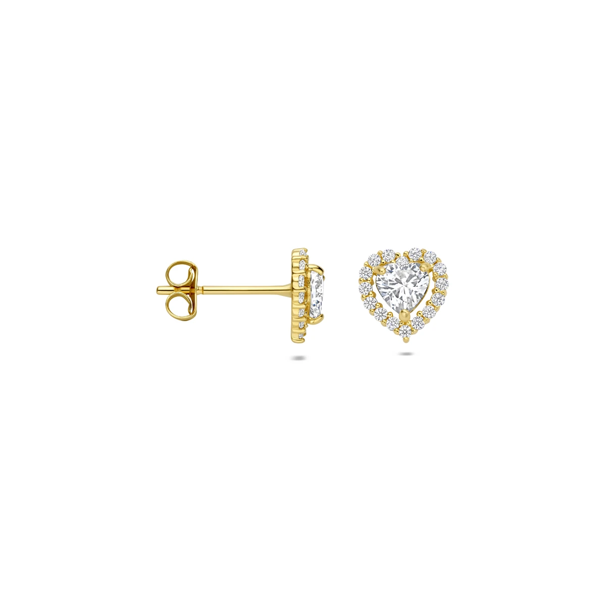 oorknoppen hart zirkonia 7 mm 14K geelgoud