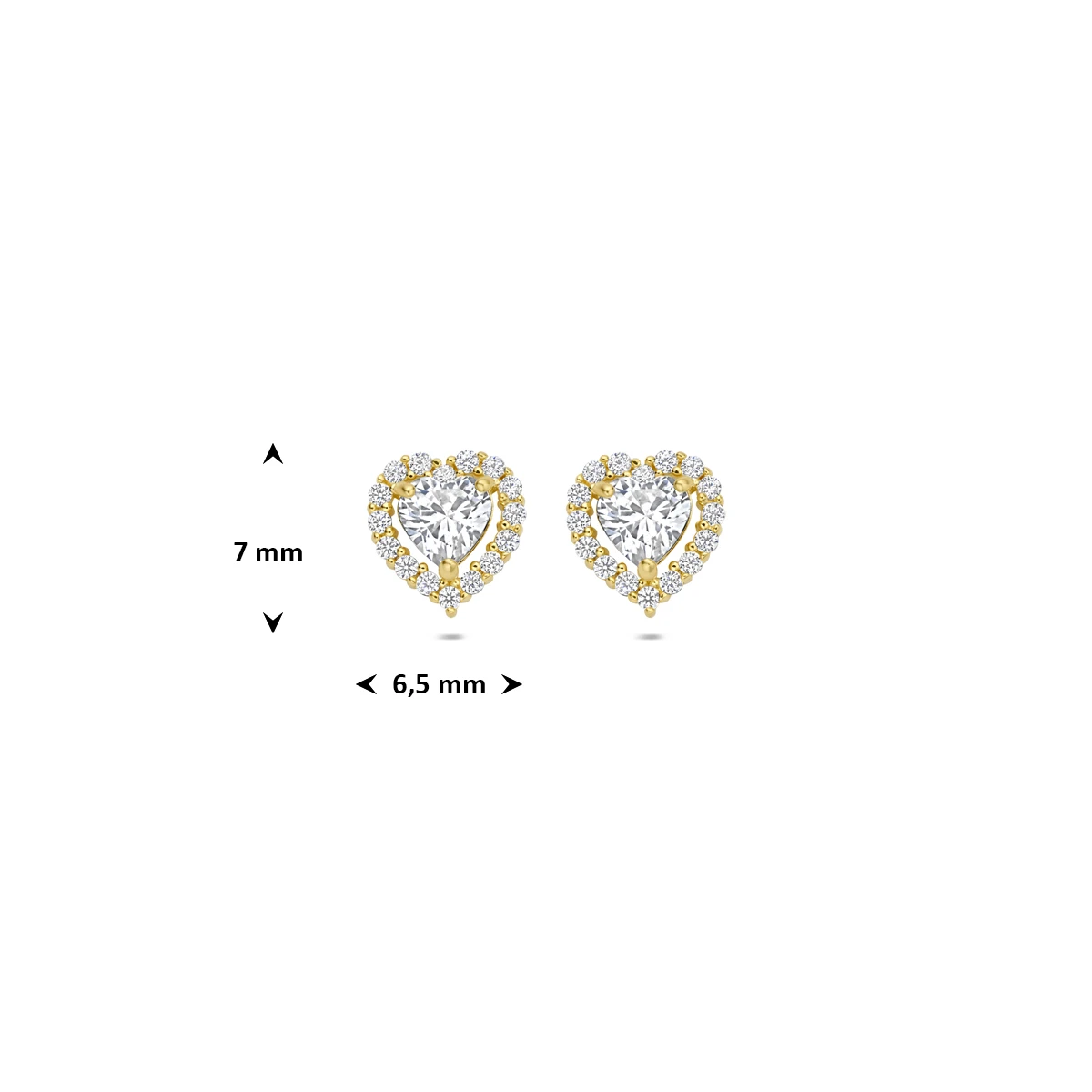 oorknoppen hart zirkonia 7 mm 14K geelgoud