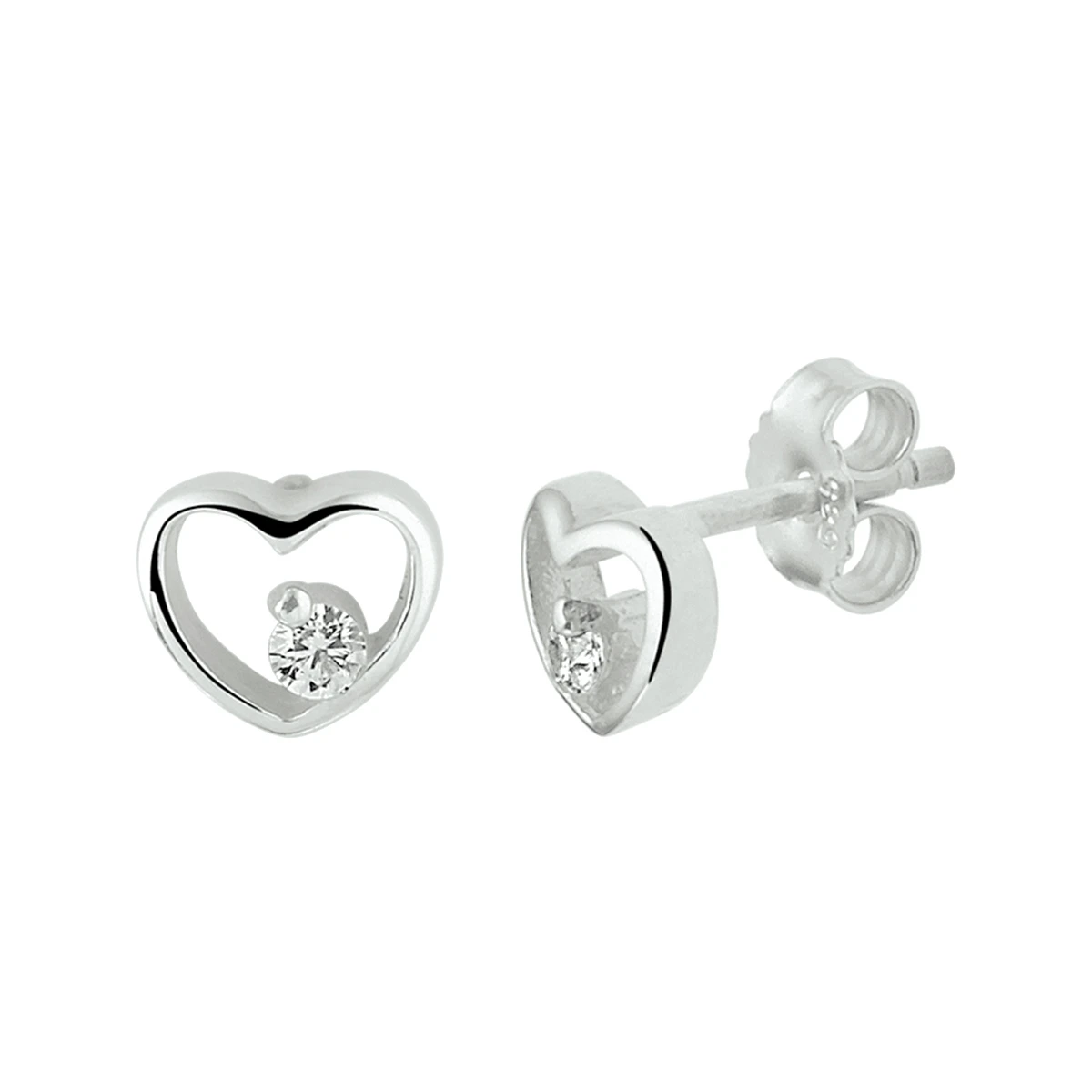 oorknoppen hart zirkonia zilver gerhodineerd