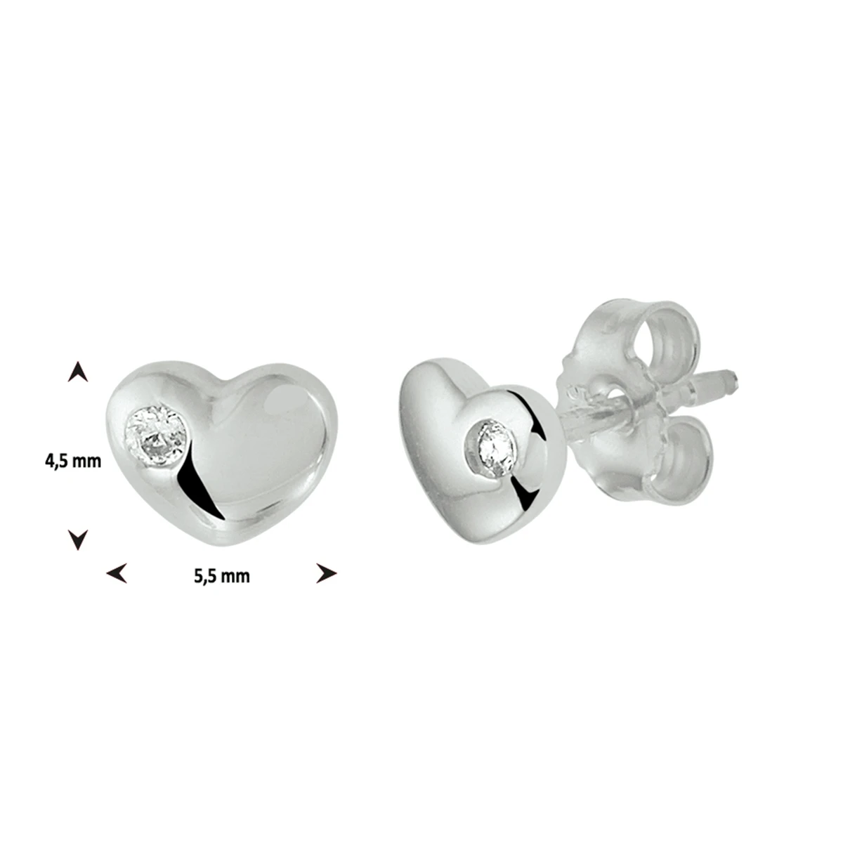 oorknoppen hart zirkonia zilver gerhodineerd