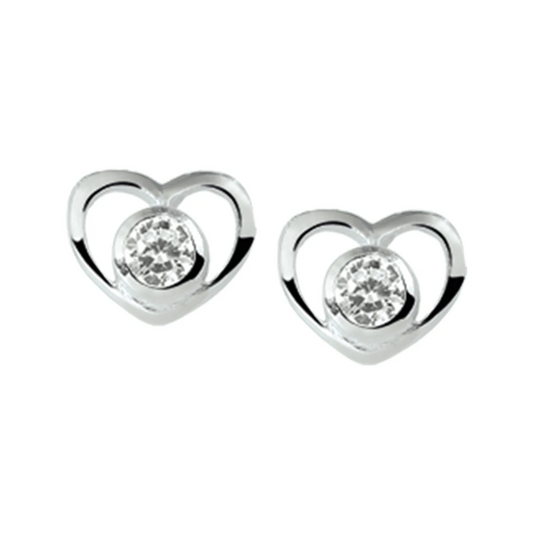 oorknoppen hart zirkonia zilver wit