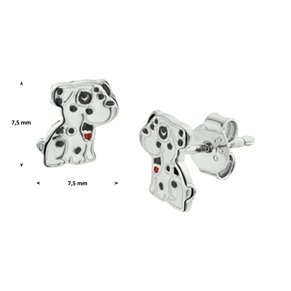 oorknoppen hond emaille zilver gerhodineerd