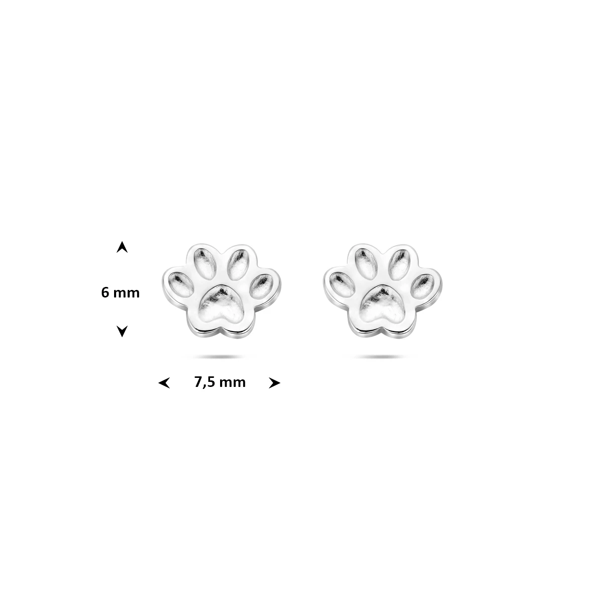 oorknoppen hondenpoot 6 mm zilver gerhodineerd