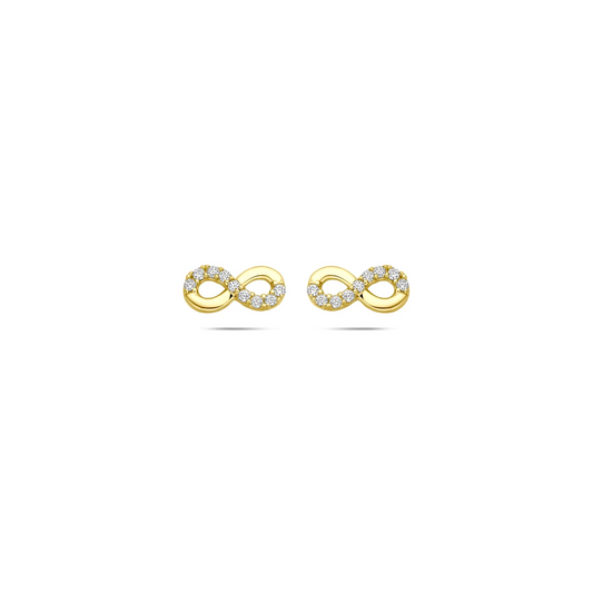 oorknoppen infinity zirkonia 4 mm 14K geelgoud