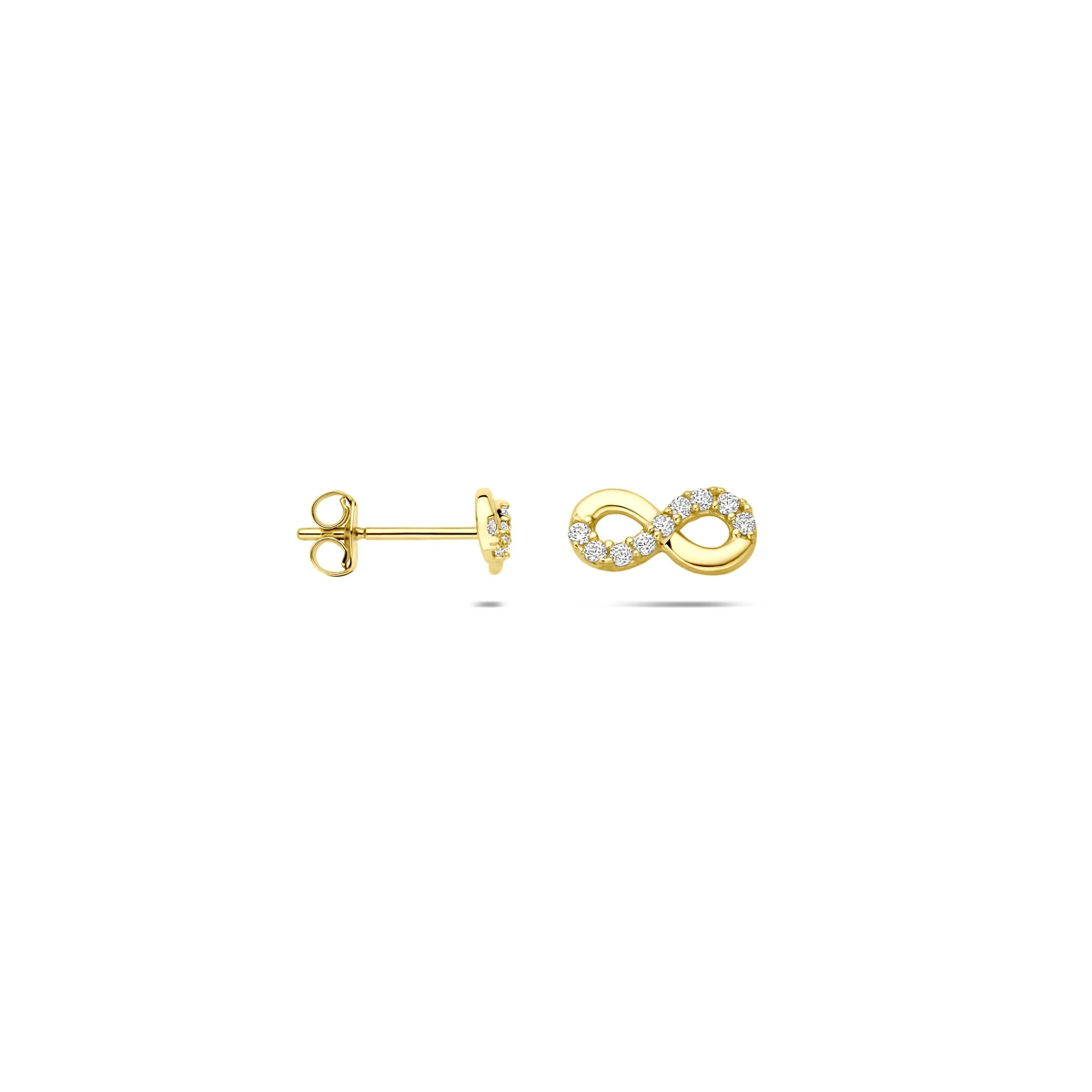 oorknoppen infinity zirkonia 4 mm 14K geelgoud