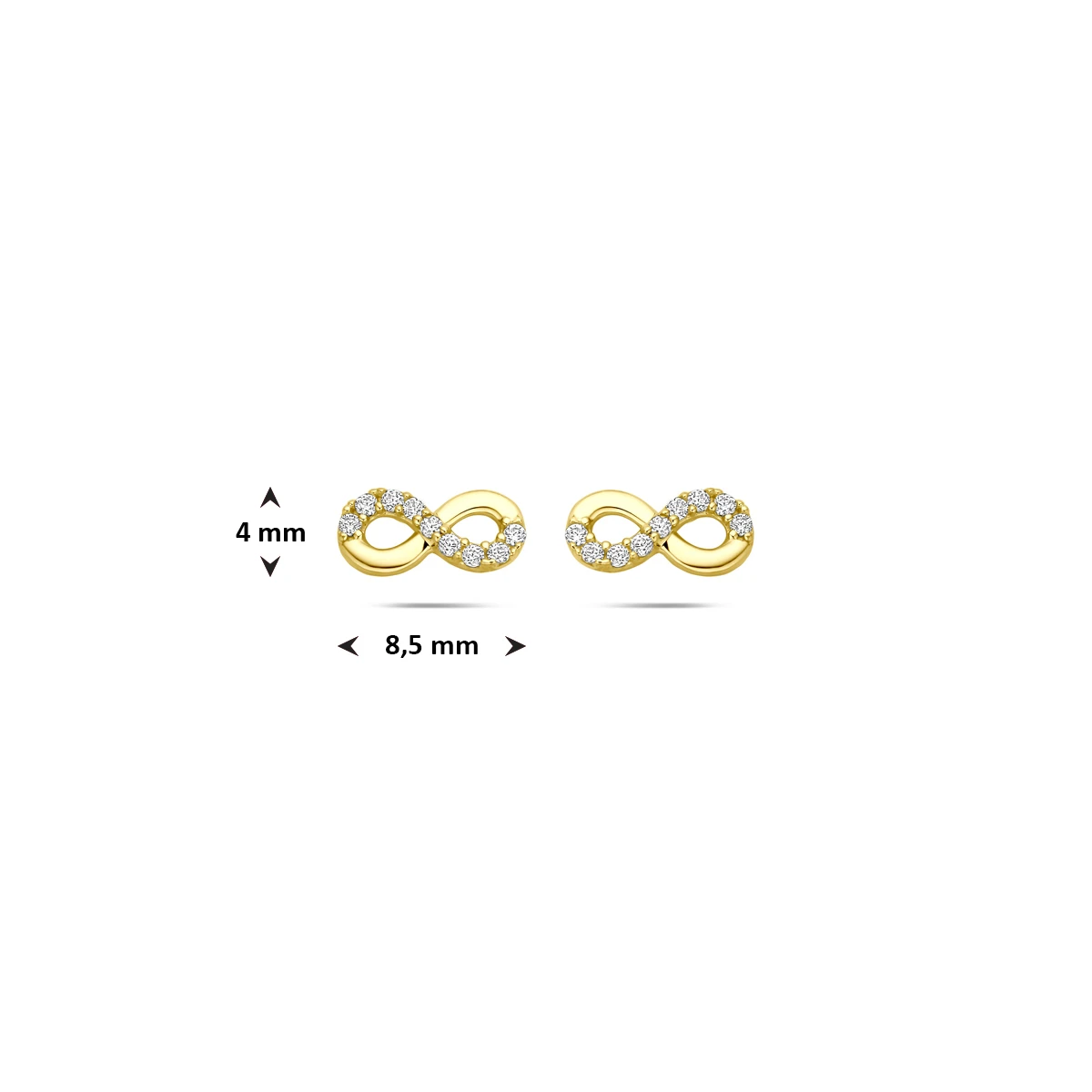 oorknoppen infinity zirkonia 4 mm 14K geelgoud