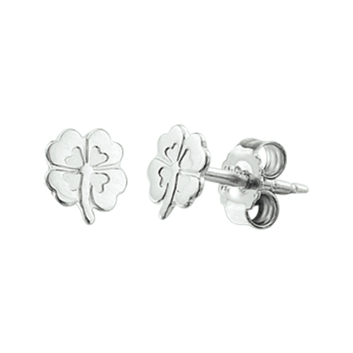 oorknoppen klavertje poli/mat 14K witgoud