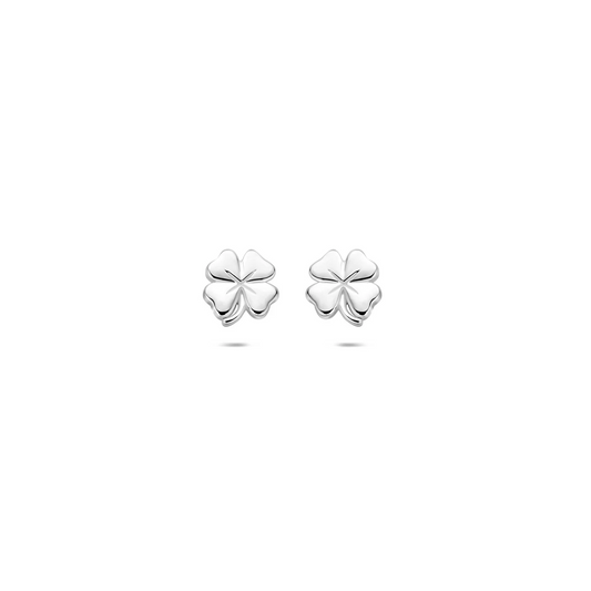 oorknoppen klavertjes 5,5 mm zilver wit