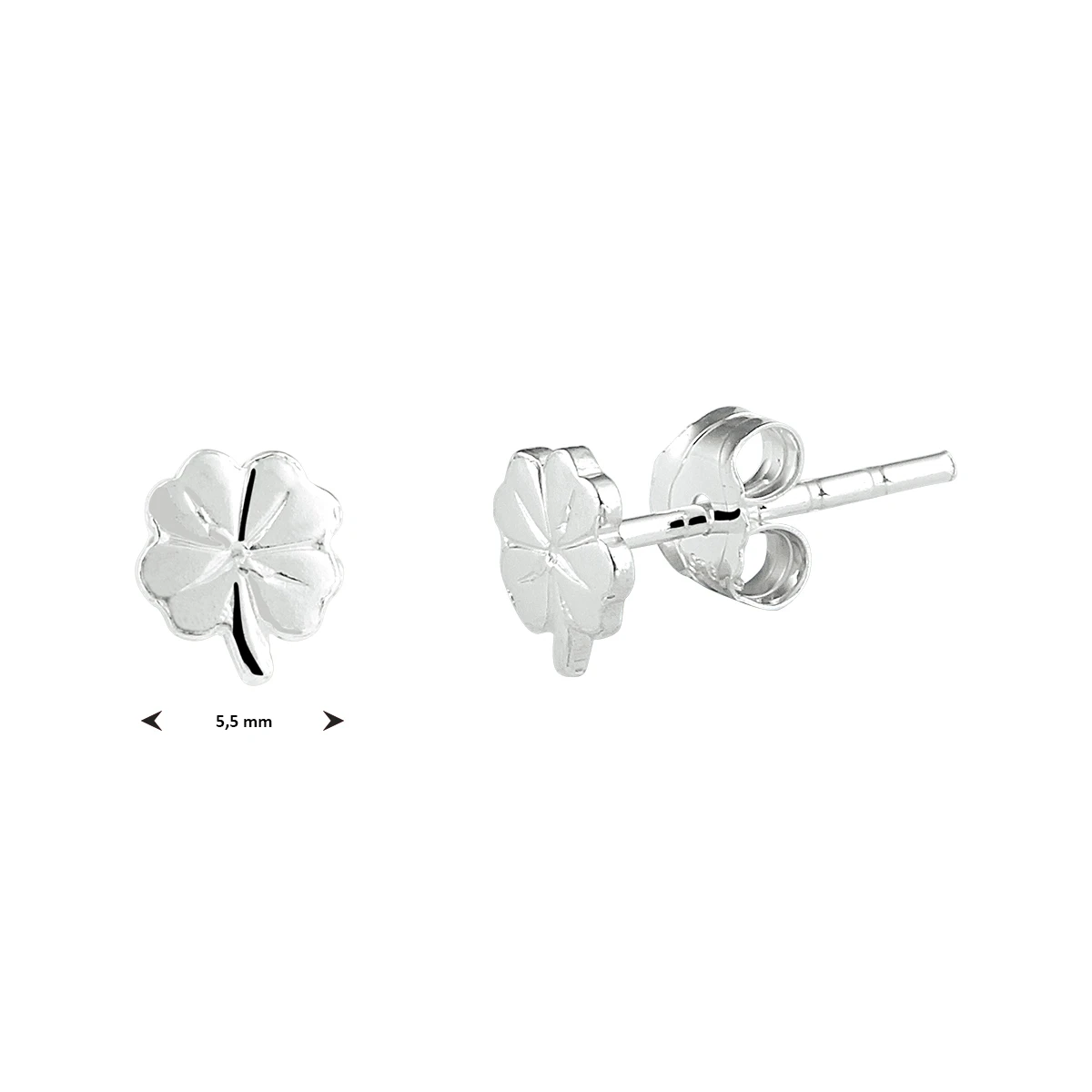 oorknoppen klavertjes 5,5 mm zilver wit