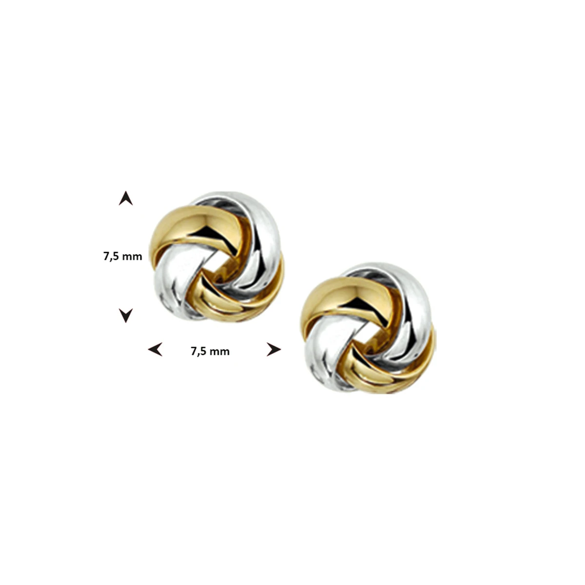 oorknoppen knoop 14K bicolor goud geel/wit