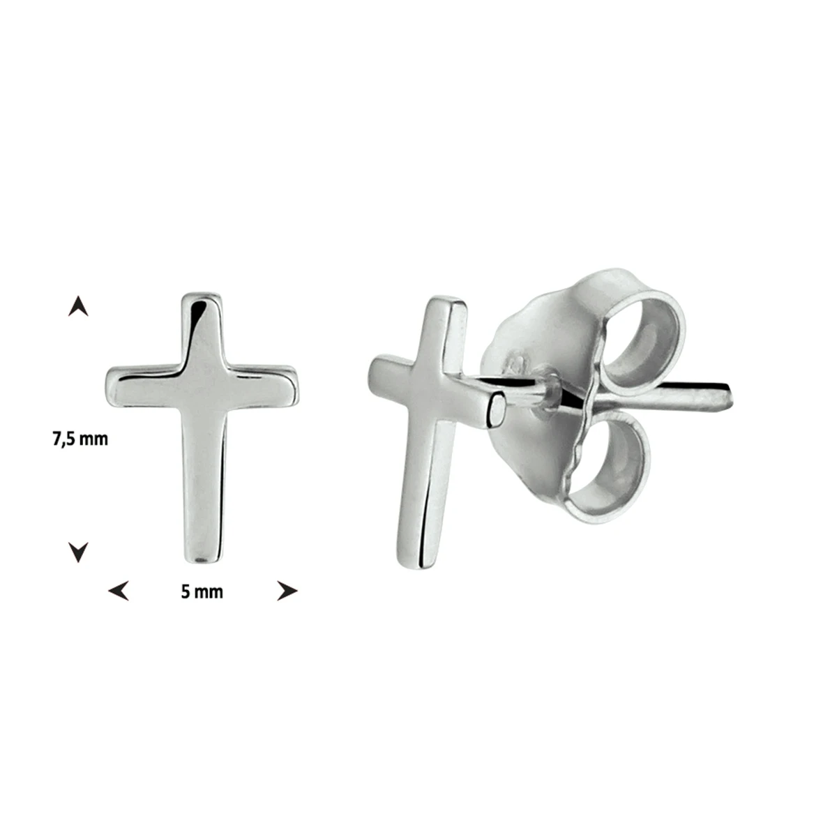 oorknoppen kruis zilver gerhodineerd