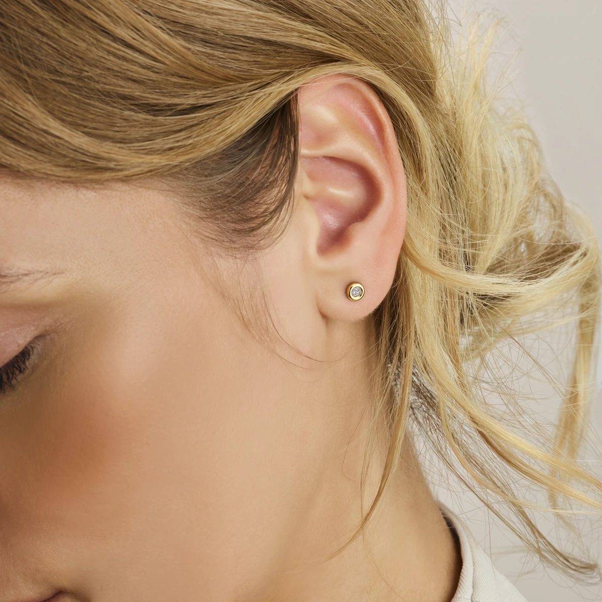 oorknoppen lab grown diamant f vs 14K geelgoud