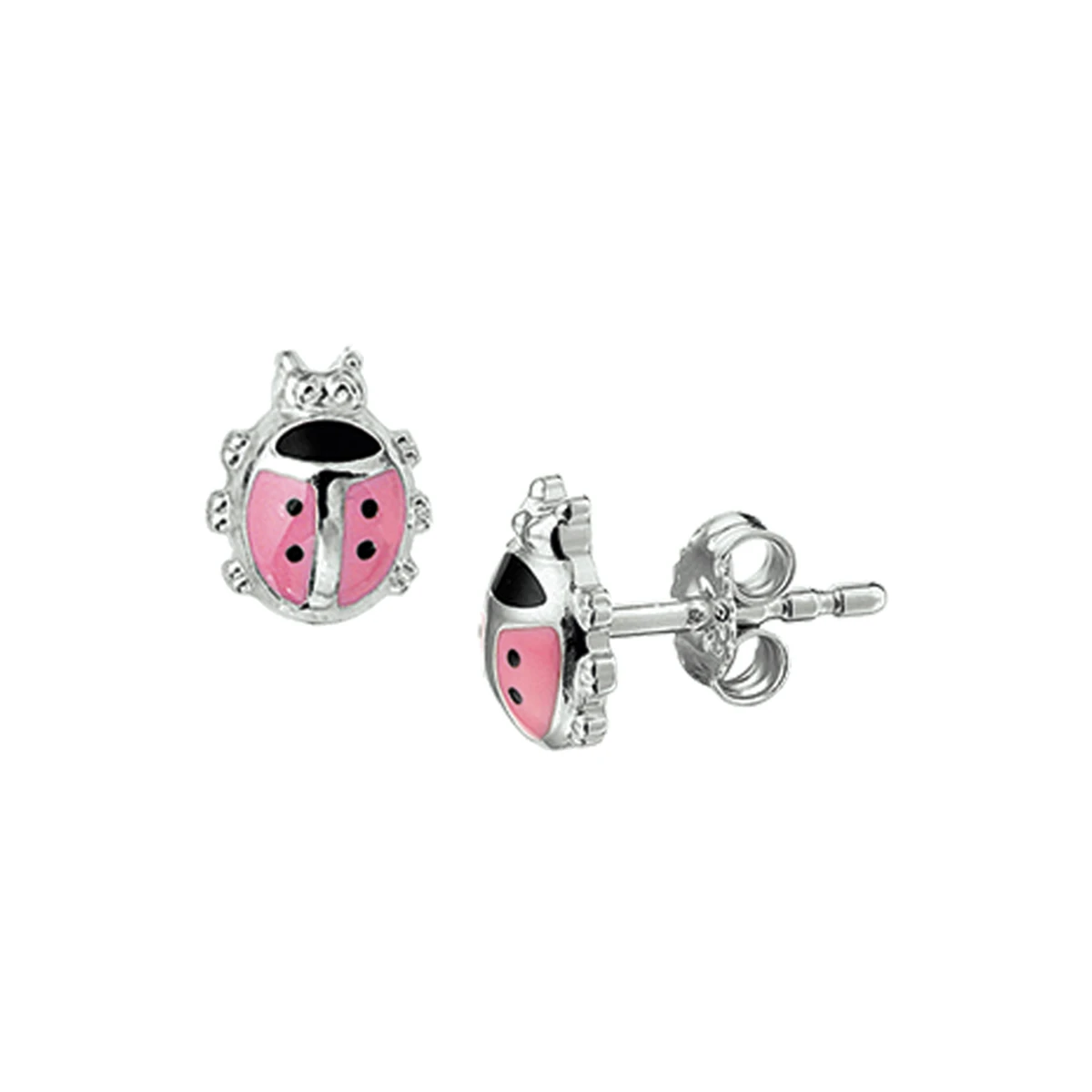 oorknoppen lieveheersbeestje 8 mm zilver gerhodineerd