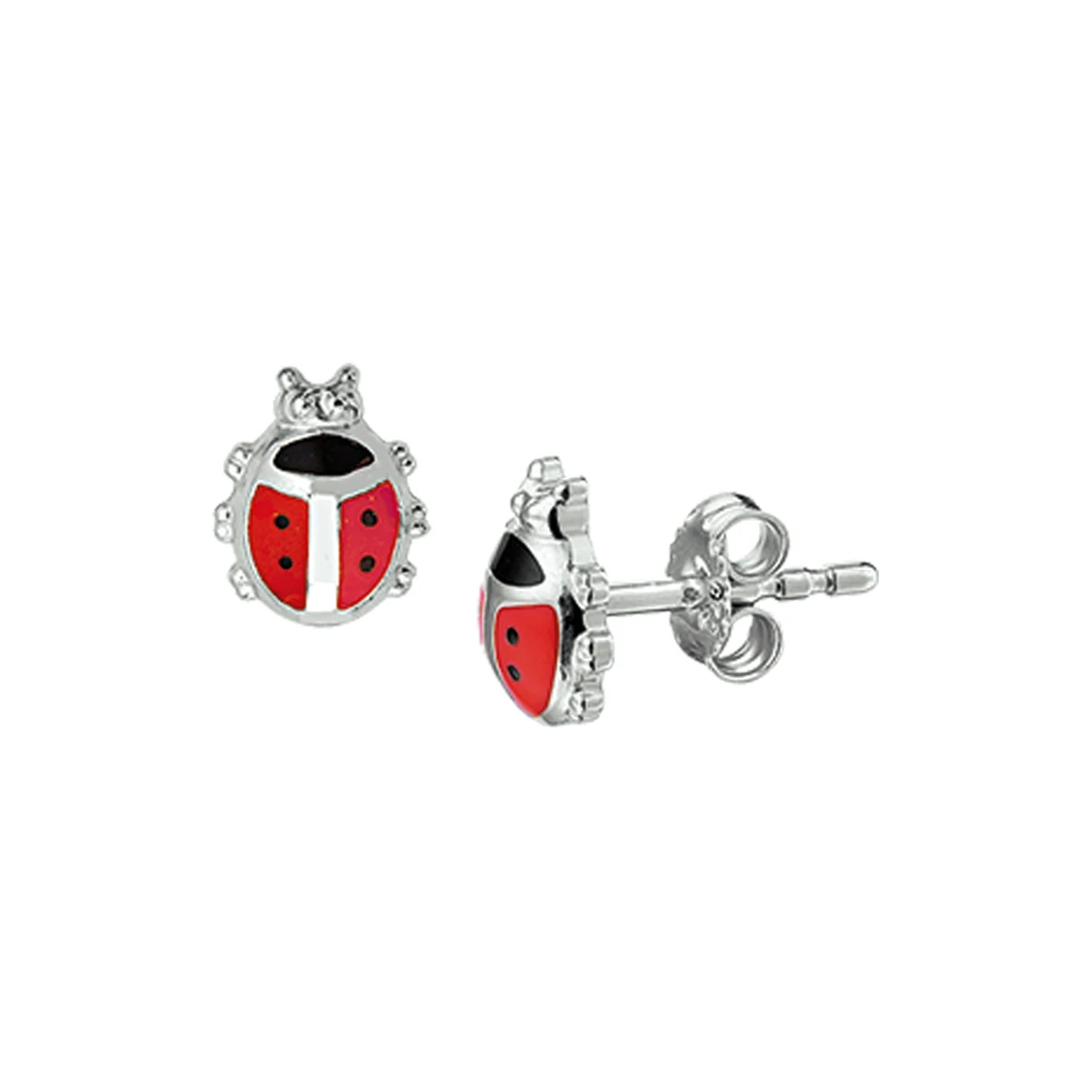 oorknoppen lieveheersbeestje 8 mm zilver gerhodineerd
