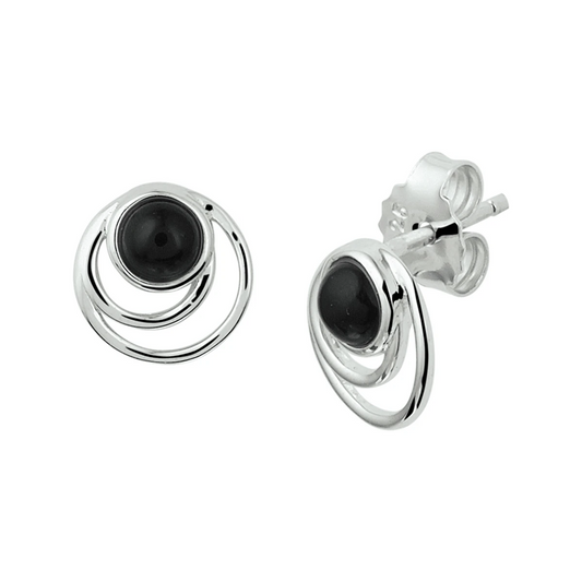 oorknoppen onyx zilver gerhodineerd