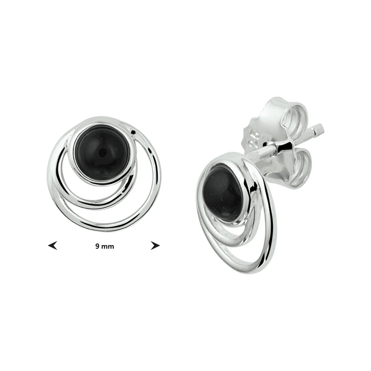 oorknoppen onyx zilver gerhodineerd