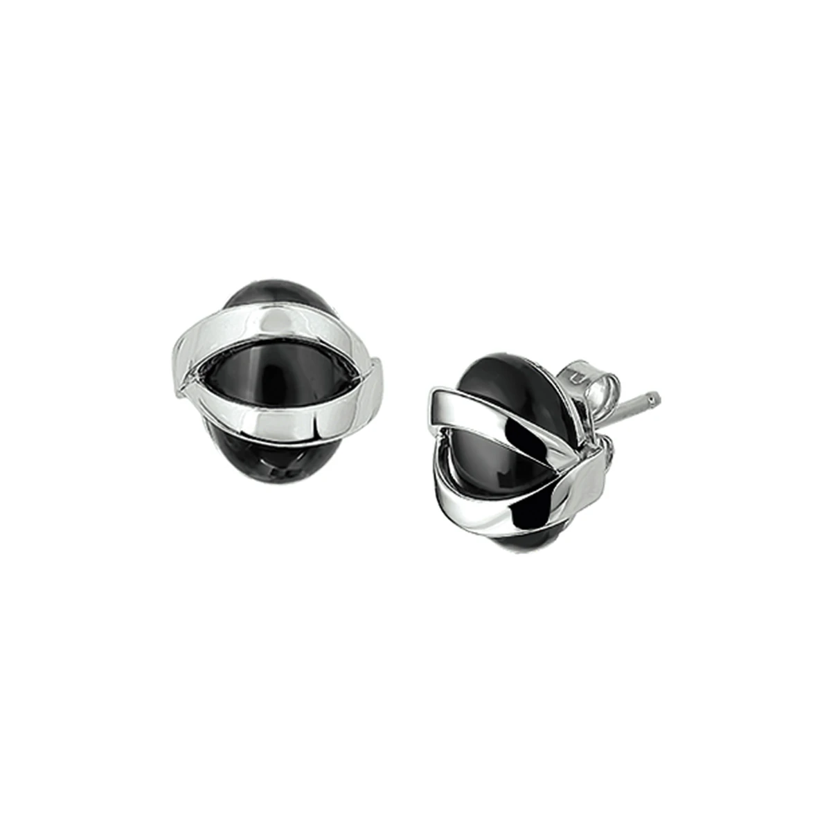 oorknoppen onyx zilver gerhodineerd