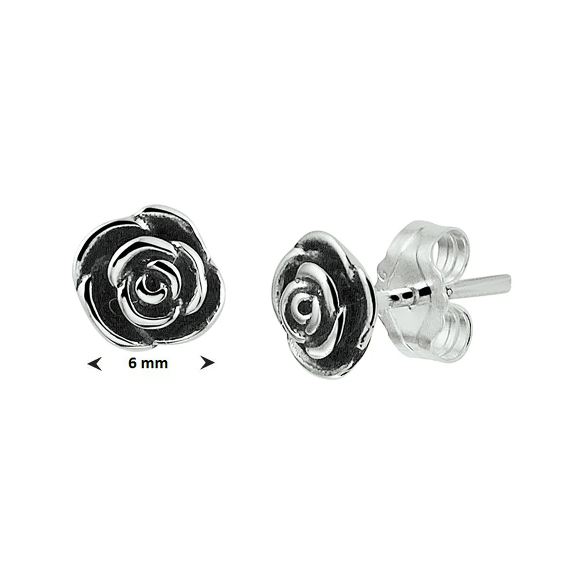 oorknoppen oxi roos 5,8 mm zilver geoxideerd