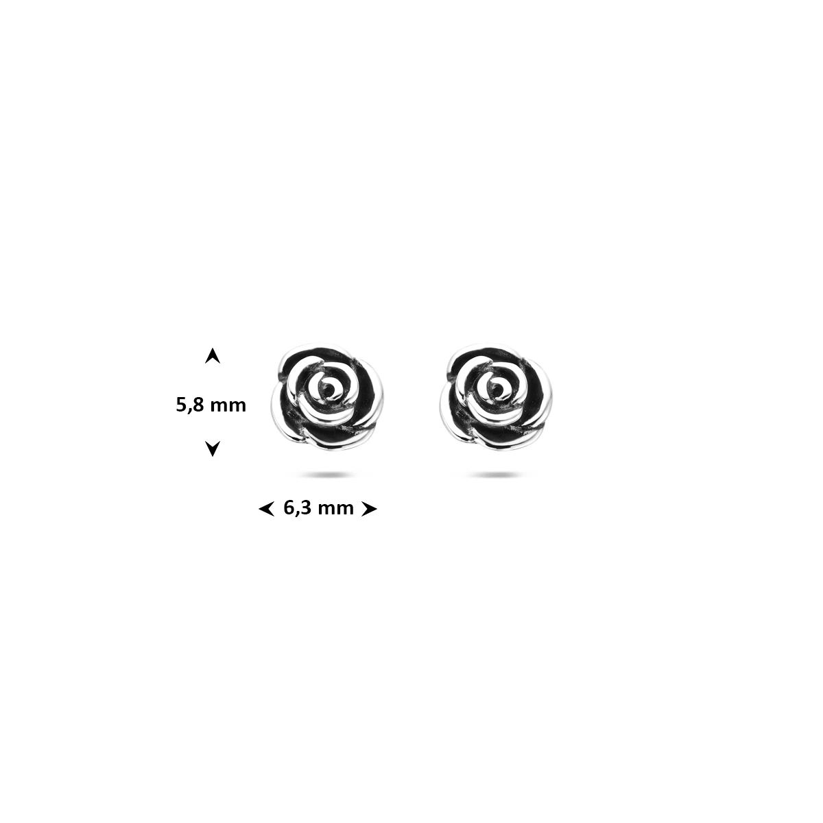 oorknoppen oxi roos 5,8 mm zilver geoxideerd