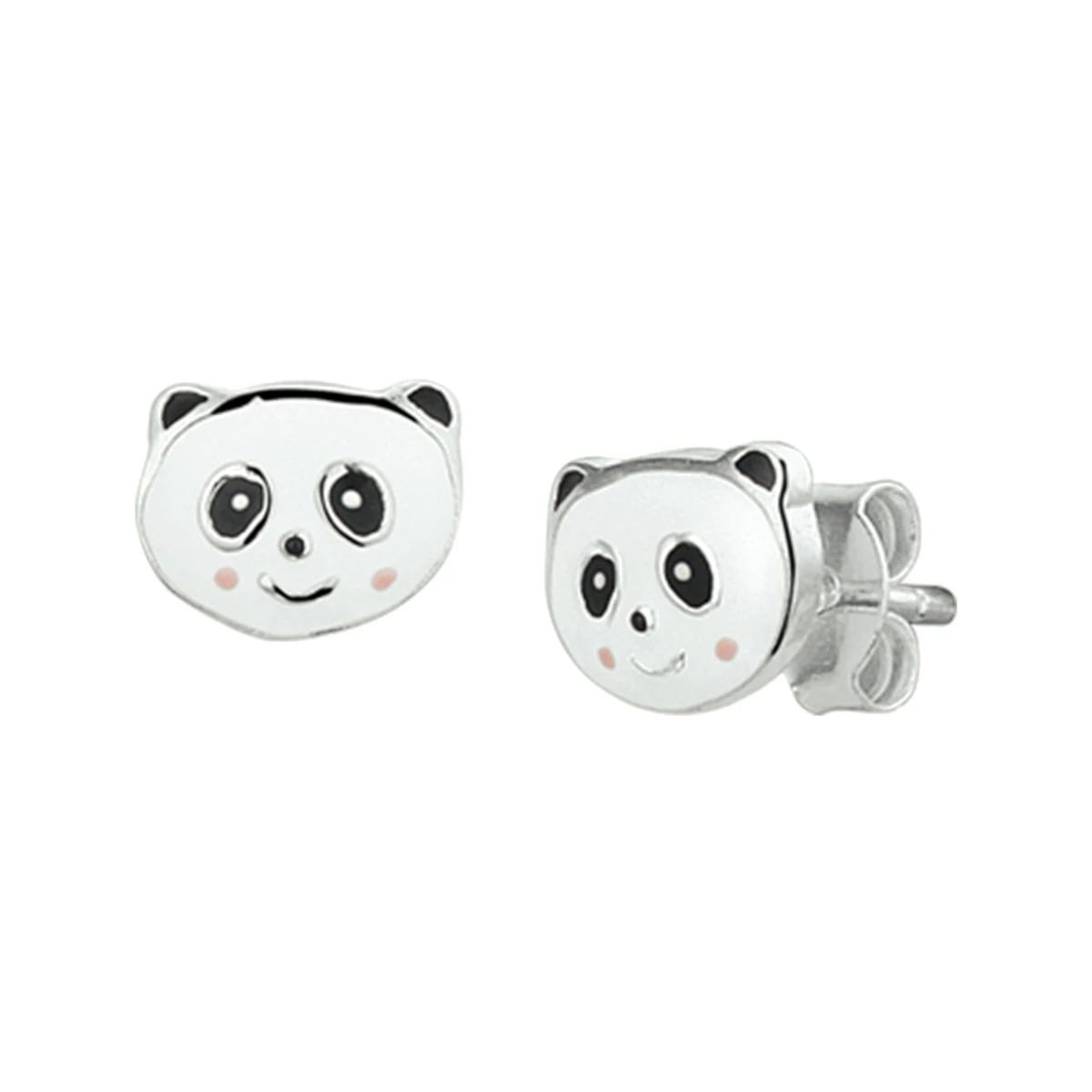 oorknoppen panda emaille zilver wit