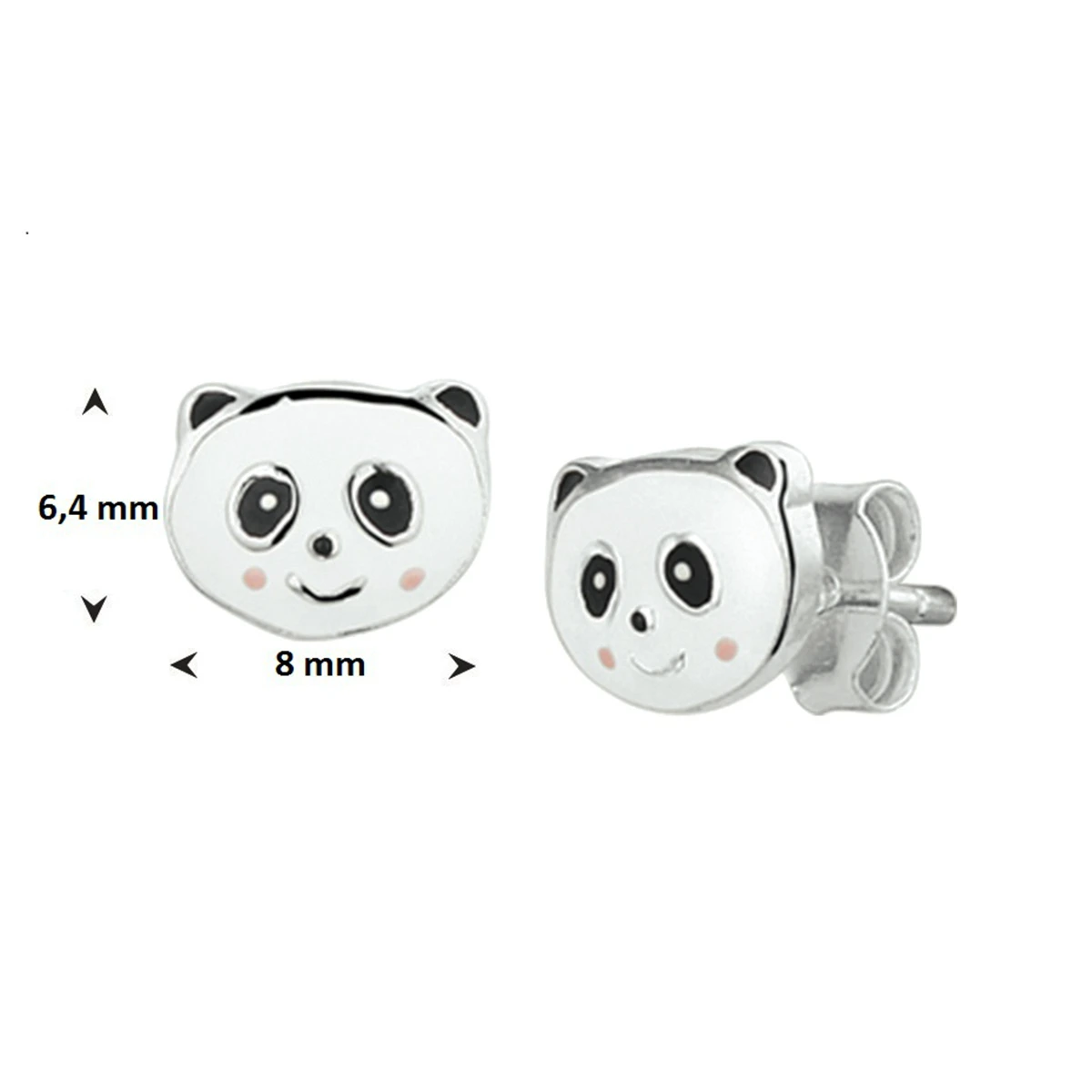 oorknoppen panda emaille zilver wit