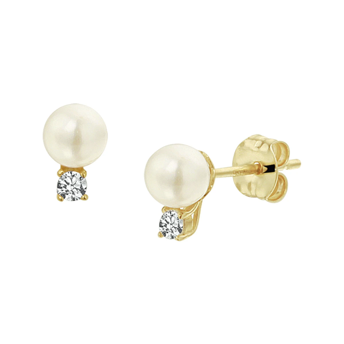 oorknoppen parel en zirkonia 14K geelgoud