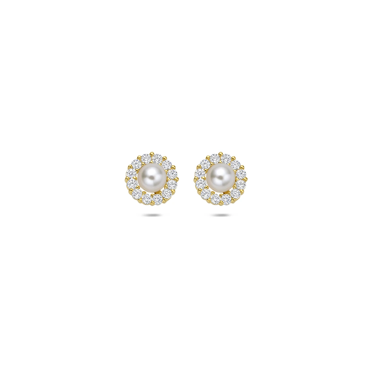 oorknoppen parel en zirkonia 6,5 mm 14K geelgoud