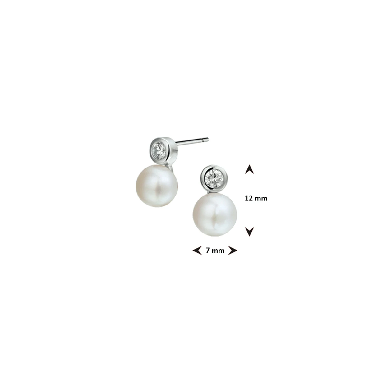 oorknoppen parel en zirkonia zilver gerhodineerd