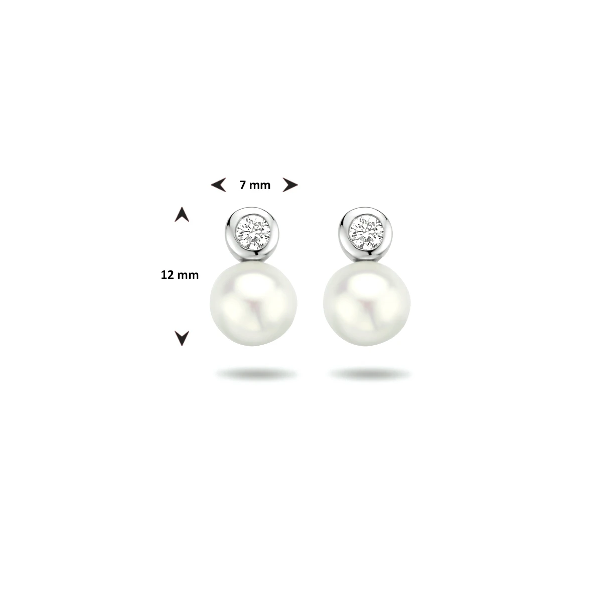 oorknoppen parel en zirkonia zilver gerhodineerd