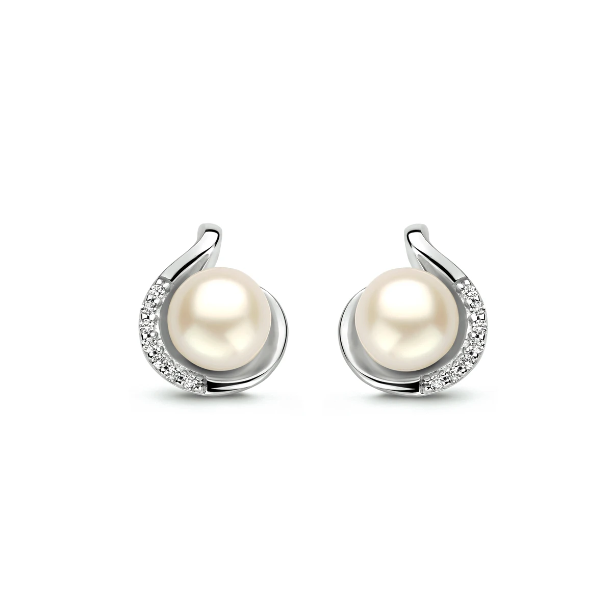 oorknoppen parel en zirkonia zilver gerhodineerd