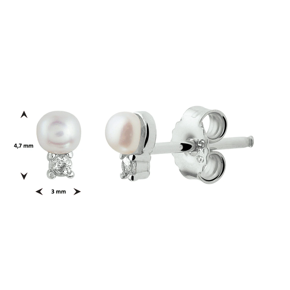 oorknoppen parel en zirkonia zilver gerhodineerd