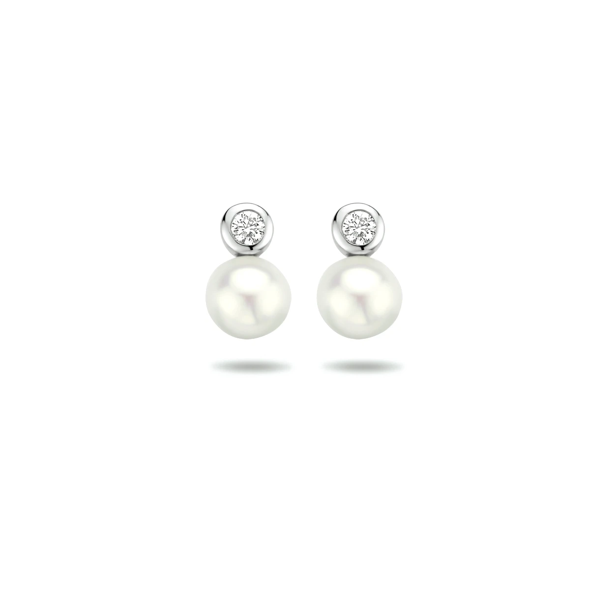 oorknoppen parel en zirkonia zilver gerhodineerd