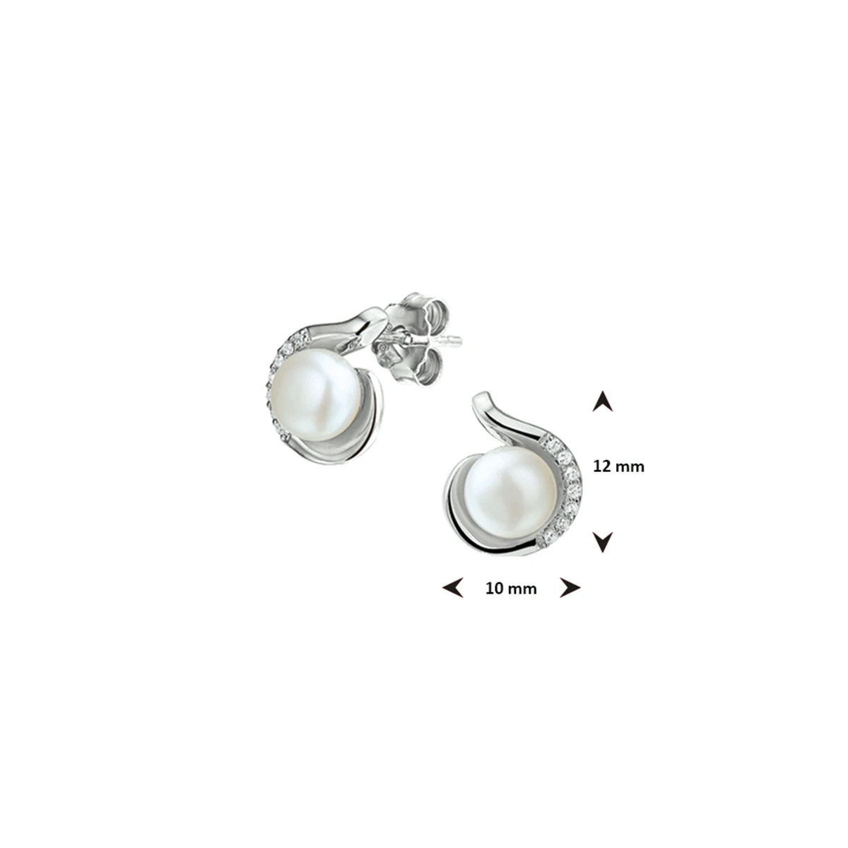 oorknoppen parel en zirkonia zilver gerhodineerd