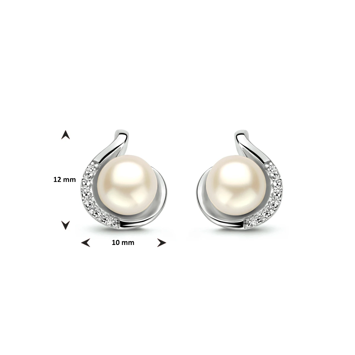 oorknoppen parel en zirkonia zilver gerhodineerd