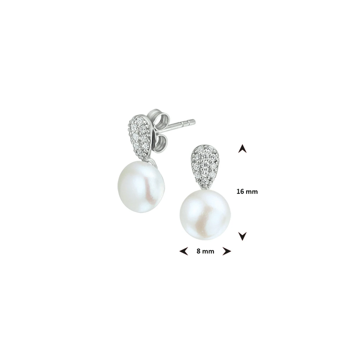 oorknoppen parel en zirkonia zilver gerhodineerd