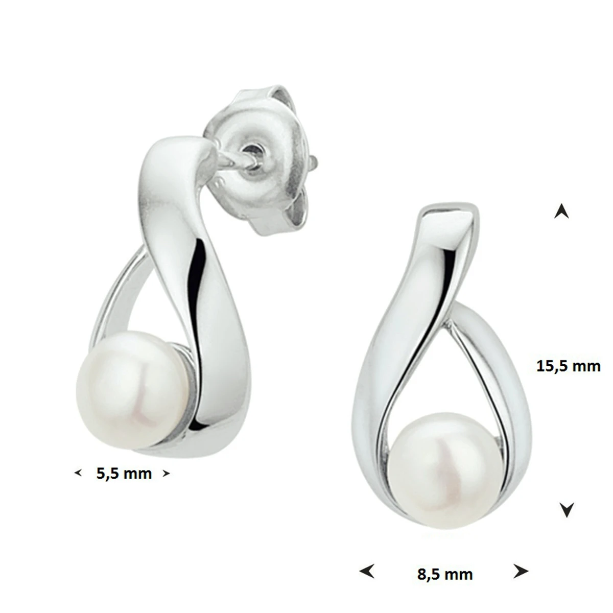oorknoppen parel zilver gerhodineerd